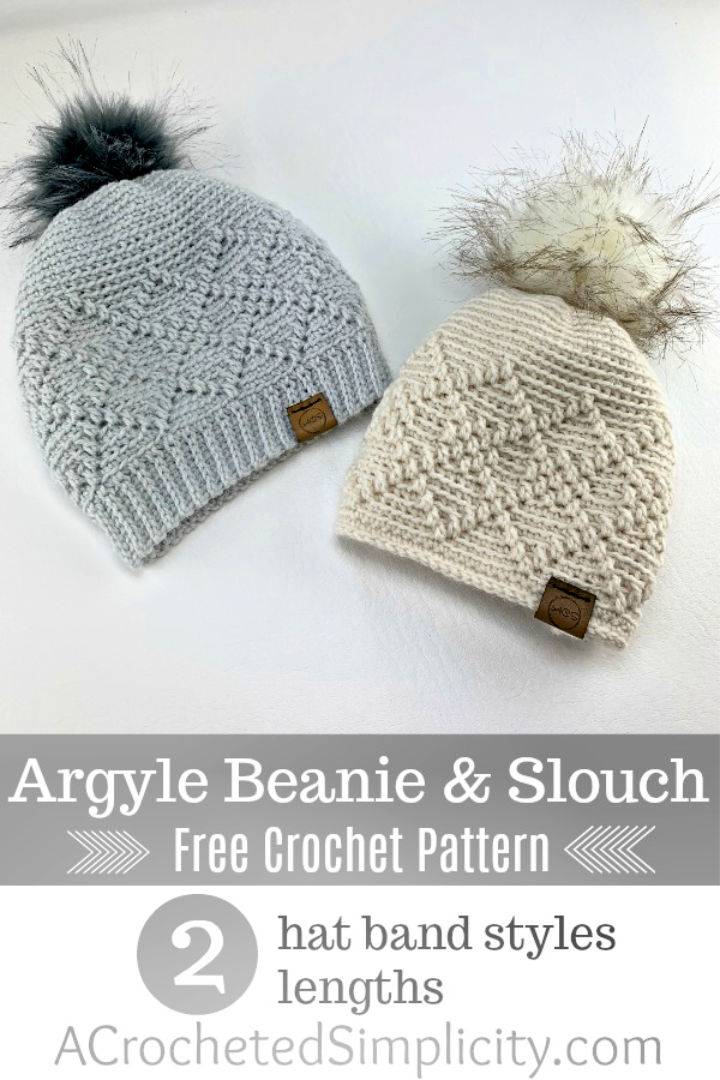 Crochet Argyle Beanie Slouch Hat Pattern