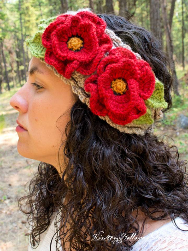 Crochet Basket full of Poppies Headband