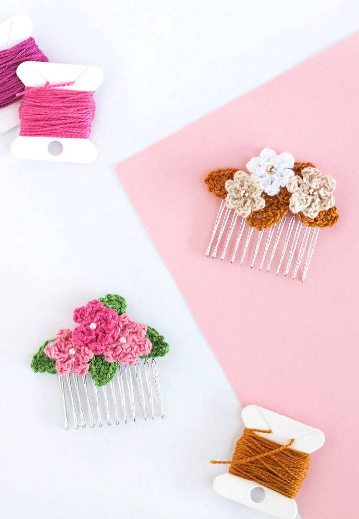 Simple Crochet Flower Hair Combs Pattern
