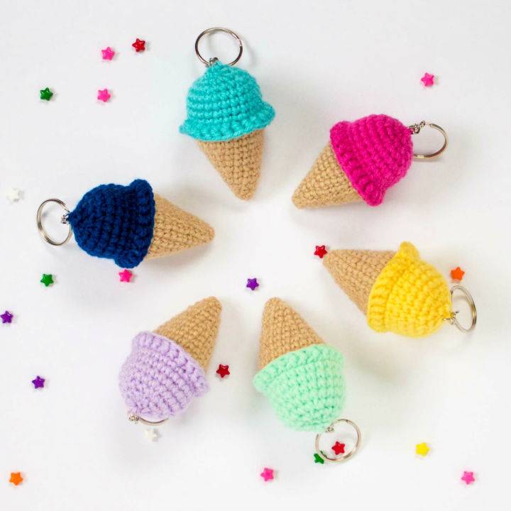 Easy Crochet Ice Cream Cone Keychain Pattern