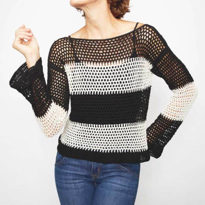 Free Crochet Monochrome Tie Sweater Pattern