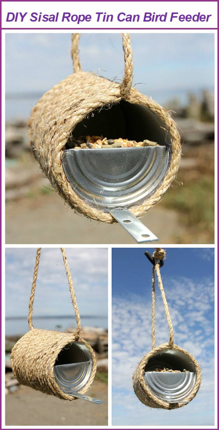 easy sisal rope and tin can bird feeder