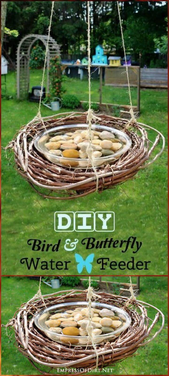 self-made bird butterfly and bee water feeder