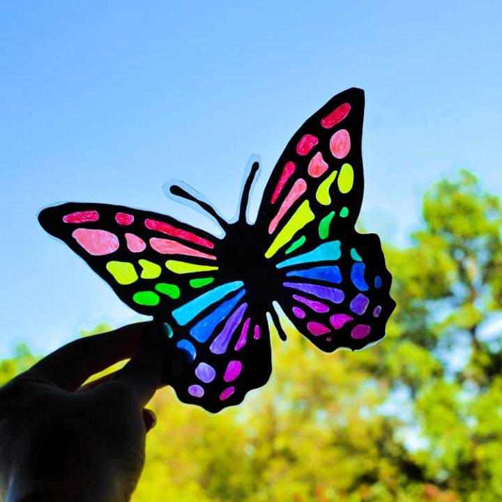DIY Black Glue and Sharpies Butterfly Suncatcher