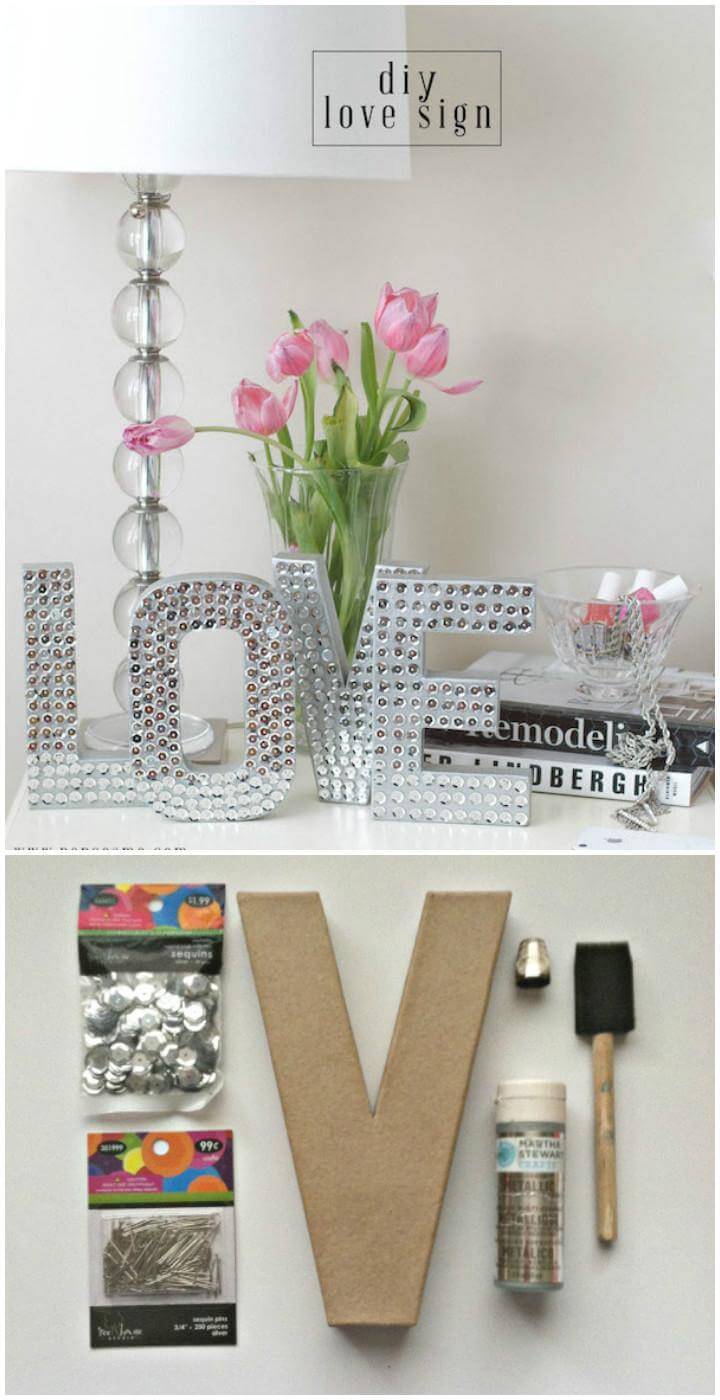 DIY Cardboard and Sequin Pin LOVE Sign