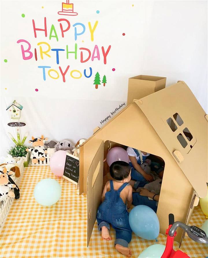 diy cardboard cat house for kids that is easy to make