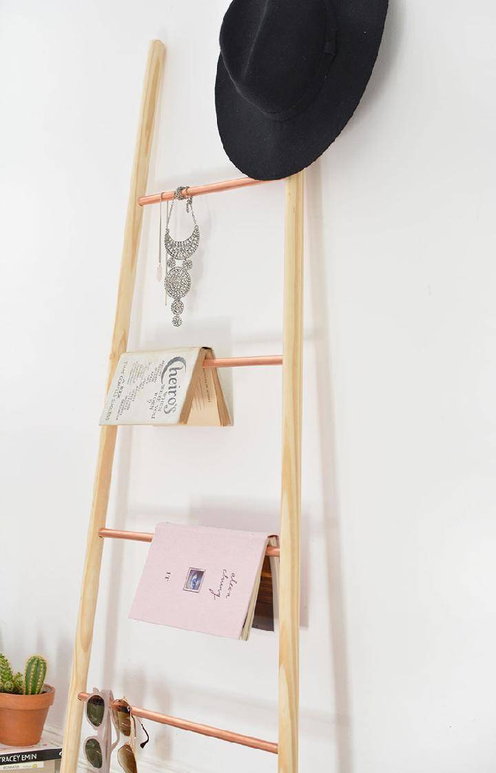 DIY Copper and Wood Ladder Shelf