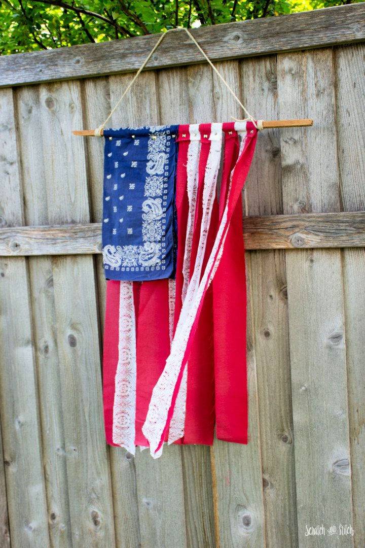 Homemade Fabric Flag for Fourth of July