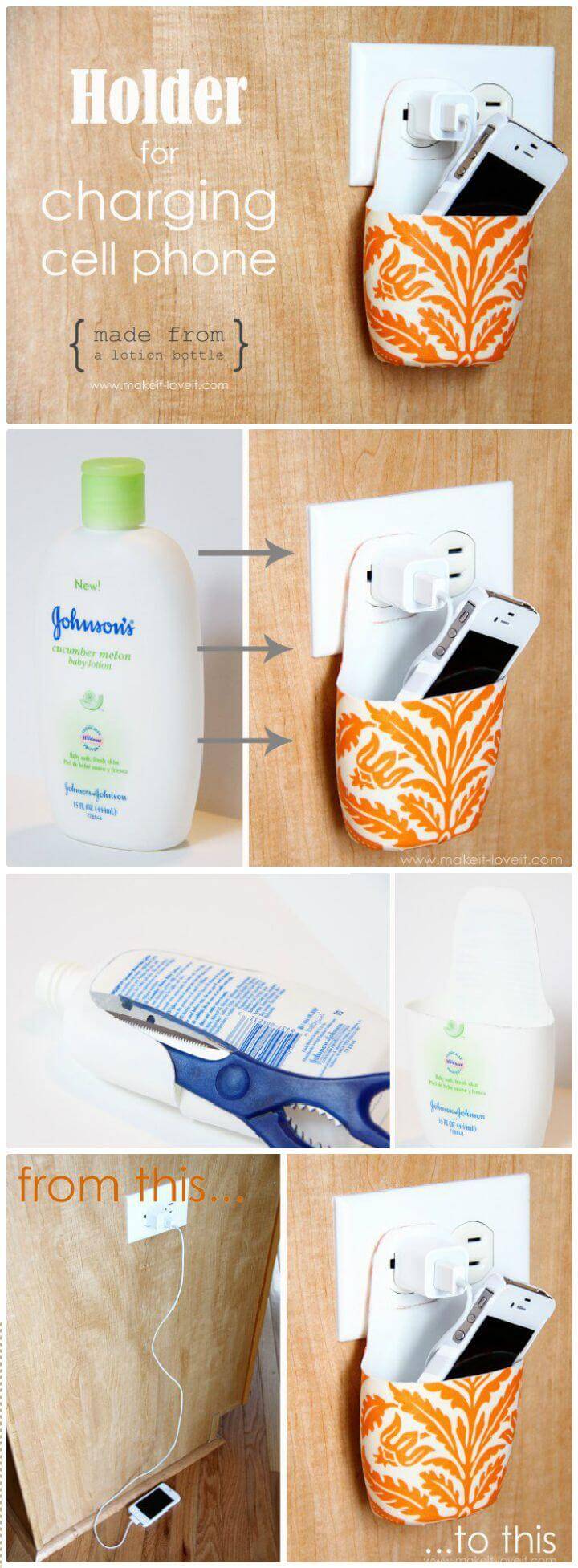 DIY Holder For Charging Cell Phone Made From Lotion Bottle