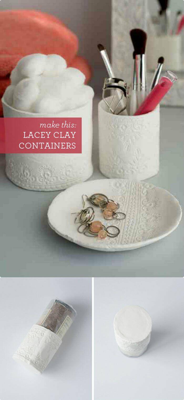 DIY Lacey Clay Containers