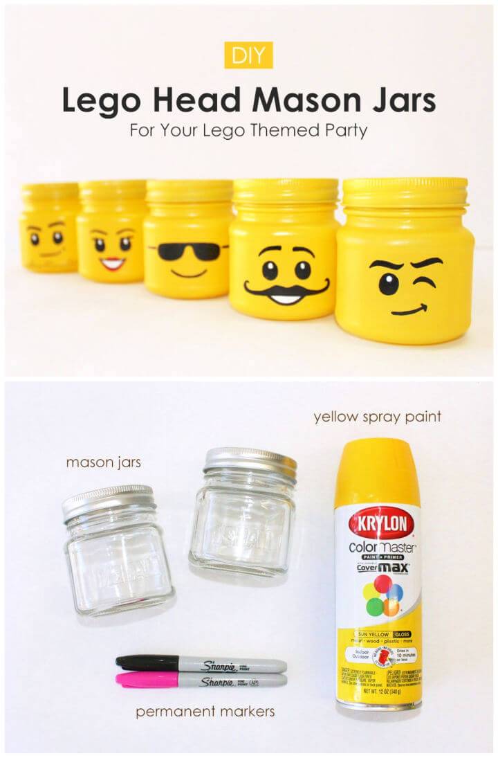 DIY Lego Head Mason Jars For Your Lego Themed Party