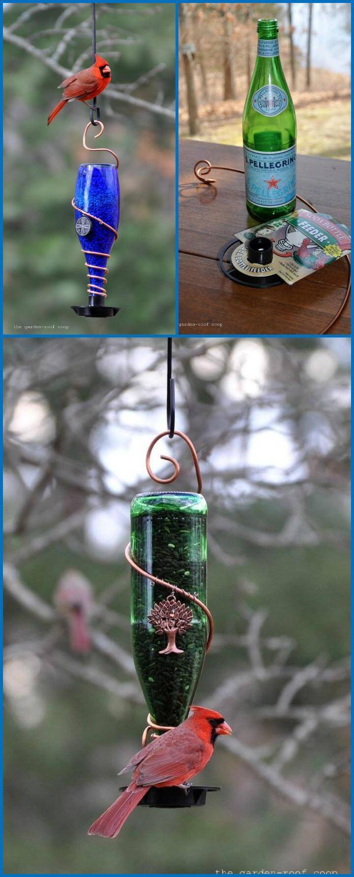 metal wire wrapped glass bottle bird feeder
