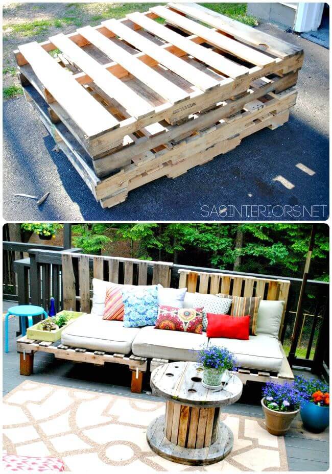 Easy to Make Outdoor Pallet Sofa - DIY Pallet Sitting Furniture Projects