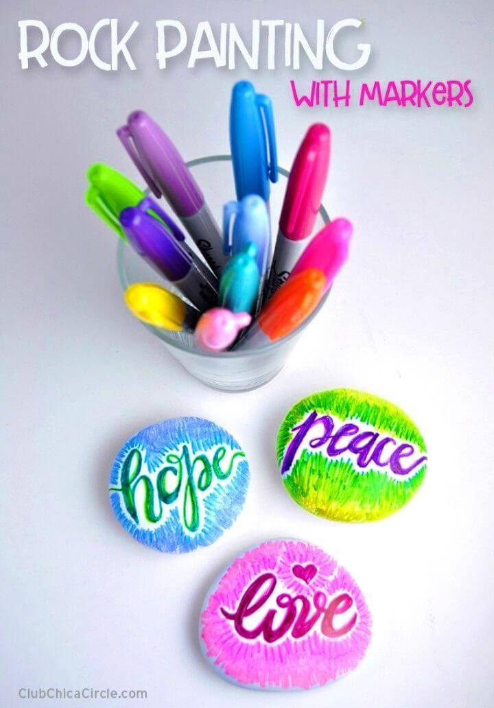 DIY Painting Rocks with Markers, painted rocks with sayings and letters