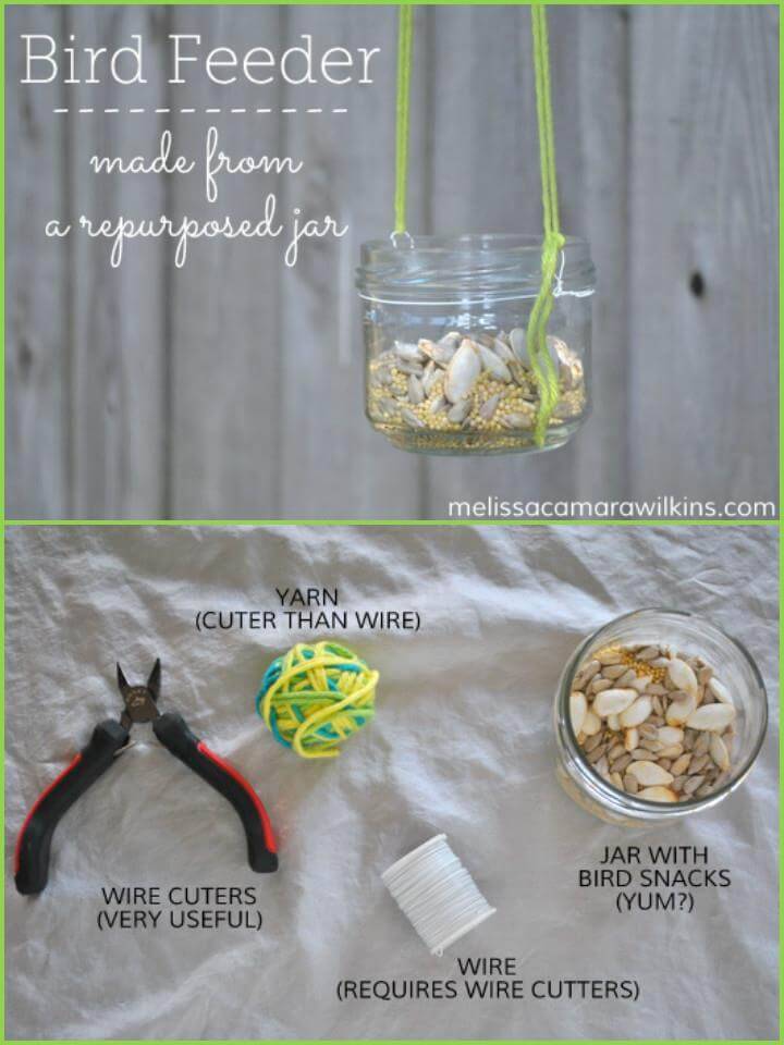 repurposed glass jar bird feeder