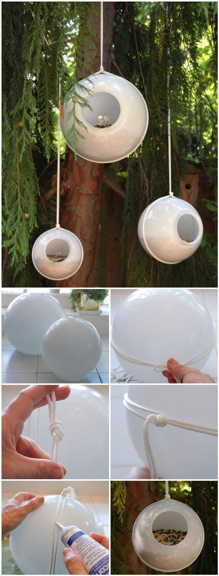 repurposed glass orbs bird feeders
