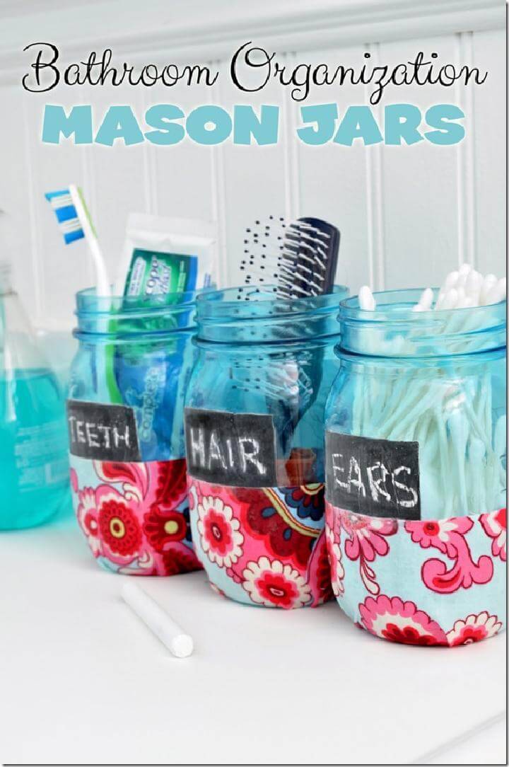DIY Recycled Mason Jar Bathroom Organization