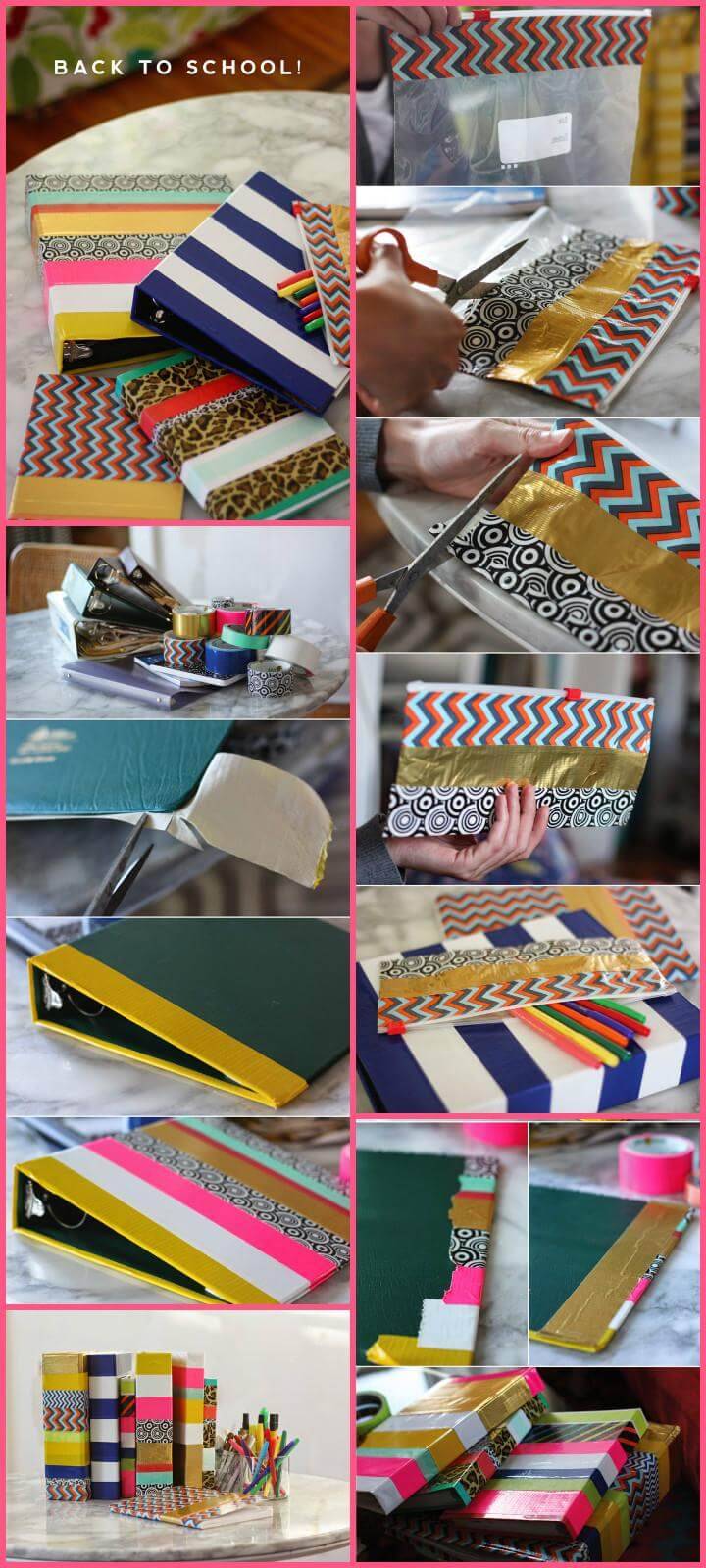 easy school supply washi tape makeover