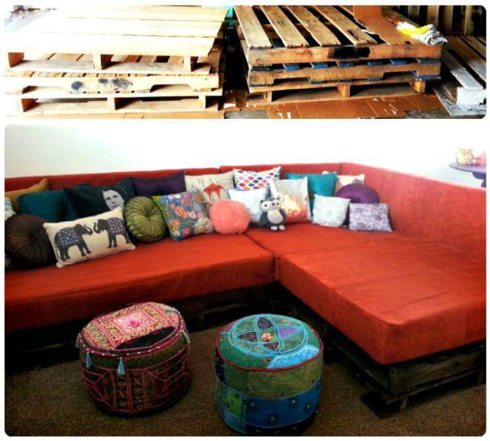Wooden Pallet L-shape Couch - Pallet Sofa Projects
