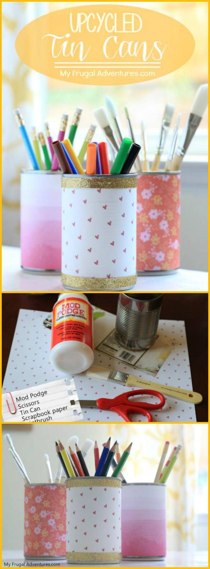 easy upcycled tin can stationery holders