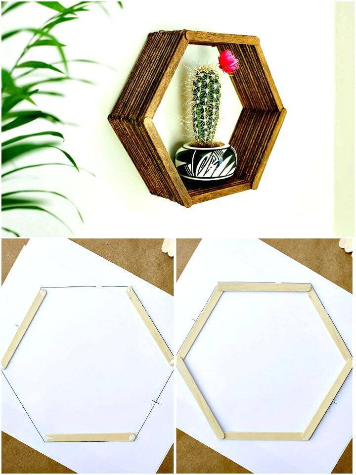 Easy And Gorgeous DIY Wall Art Popsicle Stick Hexagon Shelf Tutorial