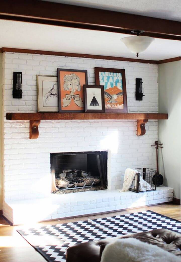 DIY White Painted Brick Fireplace
