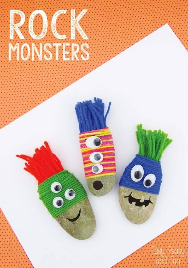 DIY Yarn Wrapped Rock Monsters Rock Craft, painting rocks for garden