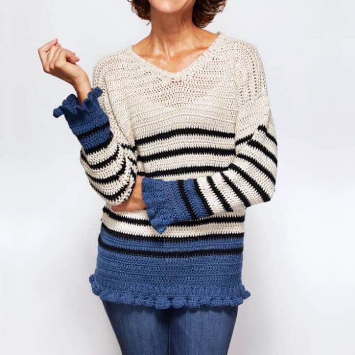 Simple Crochet Breton Ruffle Cuff Sweater Pattern