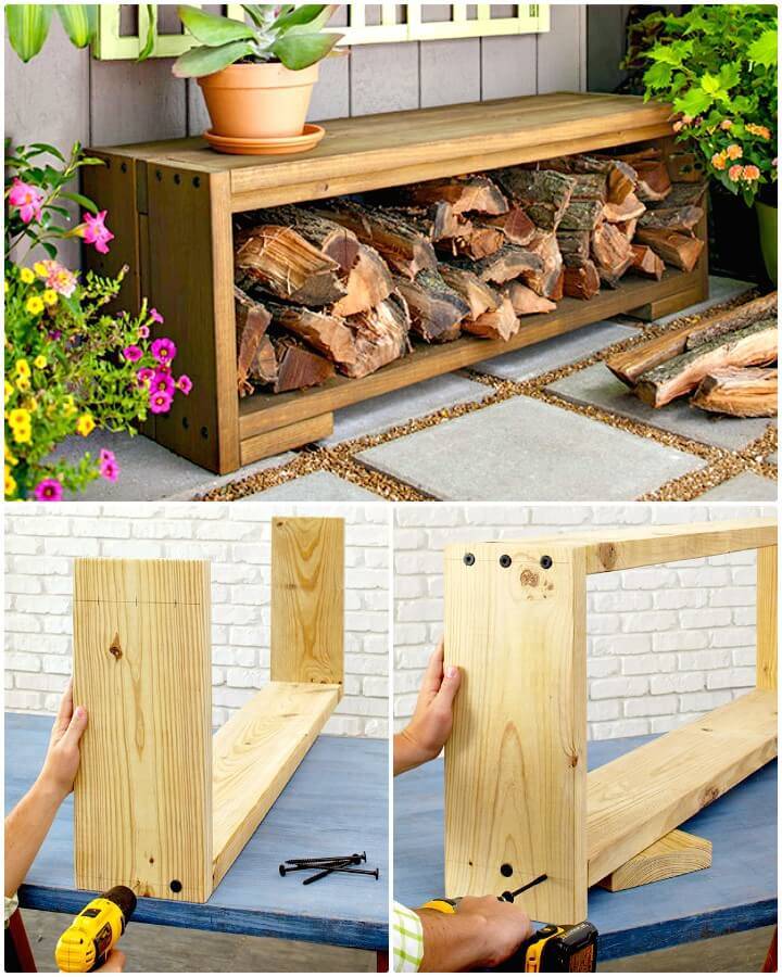 Easy DIY Bench with Firewood Storage