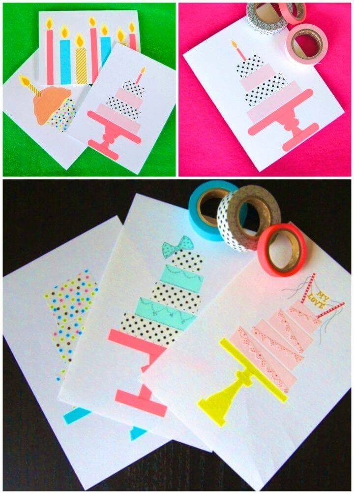 Easy DIY Washi Tape Birthday Cards, handmade birthday card