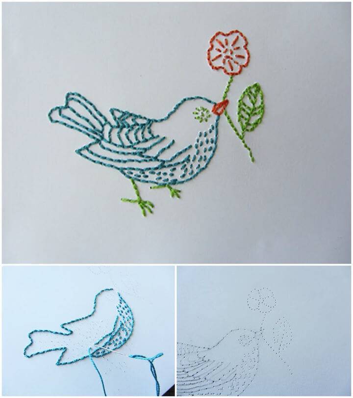 Embroidered Birdie Card Pattern