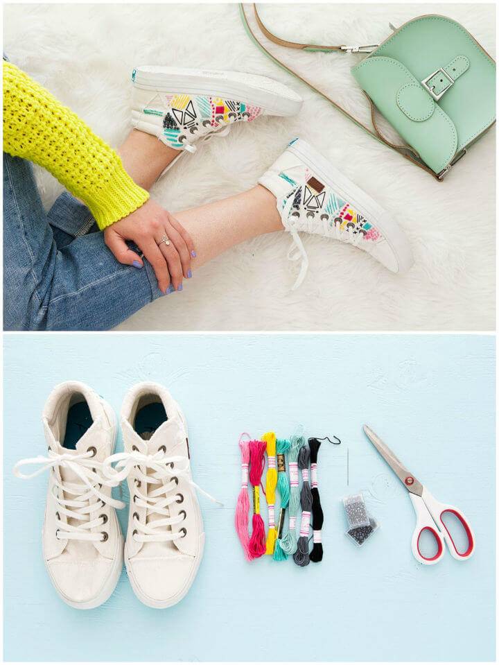 Embroidery White Canvas Sneakers for Spring