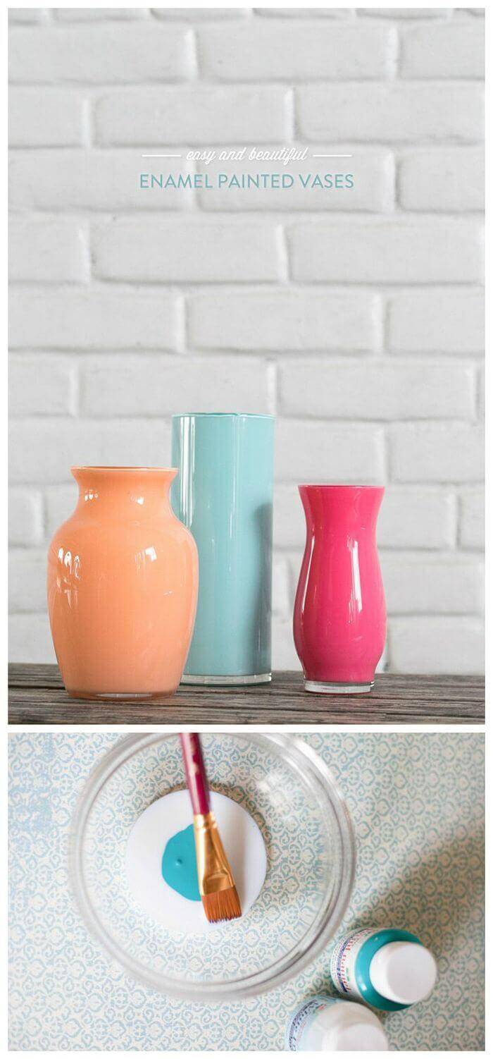 Enamel painted vases