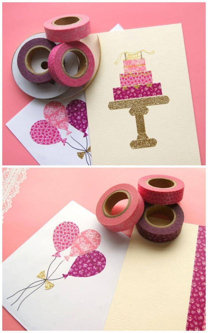 How to Make Washi Tape Birthday Card, DIY birthday card with birthday cake art