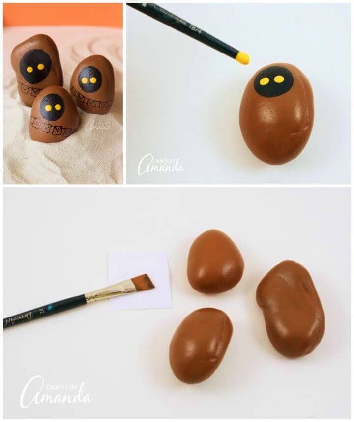 How to Paint Star Wars Jawa Rocks, Painted Rock Art, Painted Rock Kids Crafts, Art with Rocks