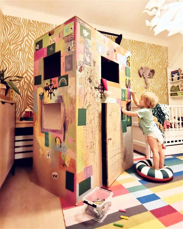 large DIY cardboard house idea for kids to play