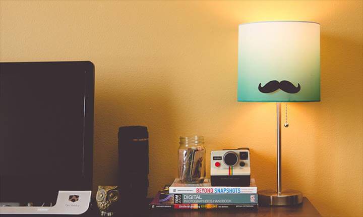 customized mustache lampshade makeover