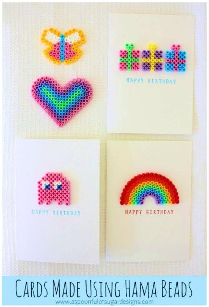 Quick DIY Birthday Cards Using Hama Beads, romantic DIY Birthday card ideas