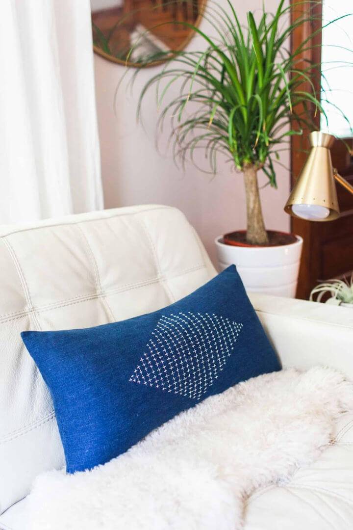 Sashiko Inspired Embroidered Pillow